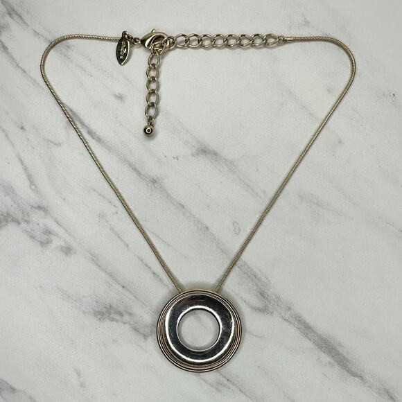 Chicos Round Pendant Gold Silver Tone Mixed Metal Necklace Adjustable ✨ - Picture 8 of 10